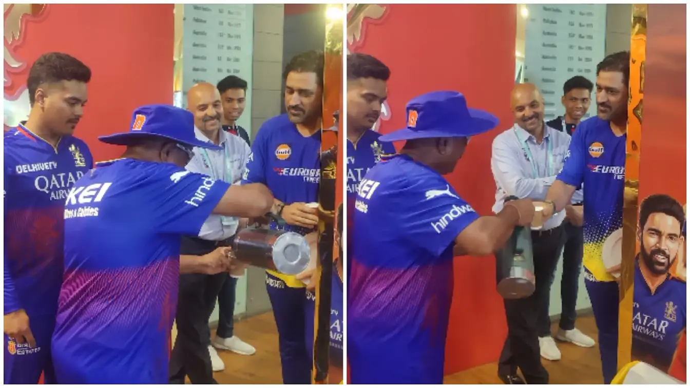Watch: MS Dhoni makes surprise visit to RCB dressing room